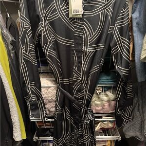 Navy and White Geometric Pattern Shirt Dress with Belt